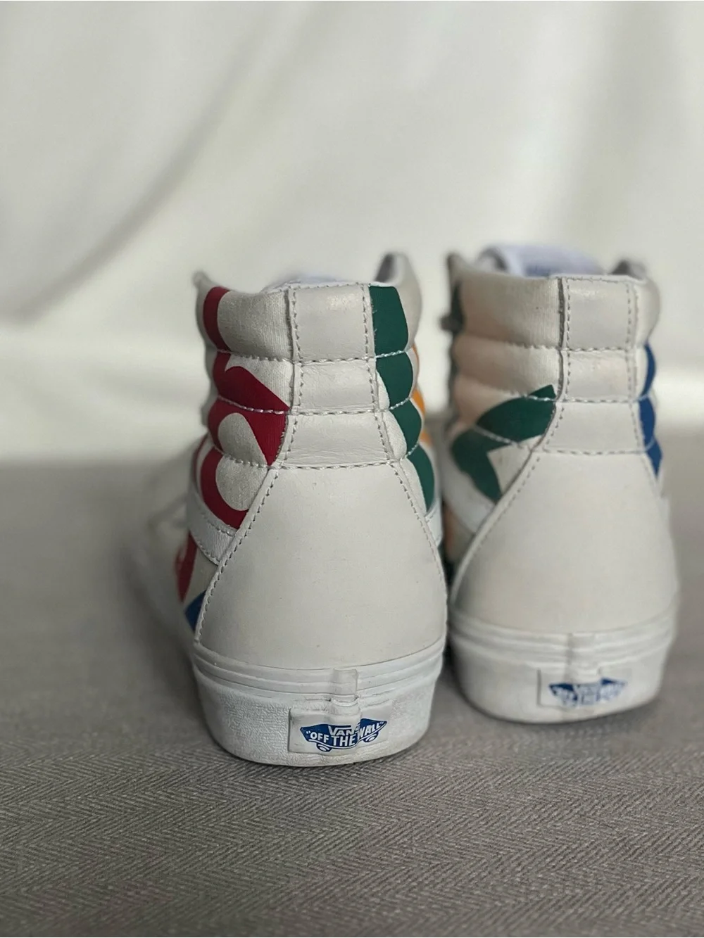 Vans Sk8-Hi Deck Club 66 White Leather High Top Skate Sneakers w/ Bold Graphics